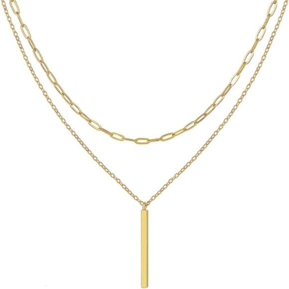Gold 14k Gold Plated 2pc Bar Chain Pendant Necklace - Picture 2 of 2